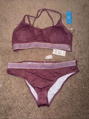 Cupshe Women’s Plum Two-Piece Swim Set with Beaded Trim